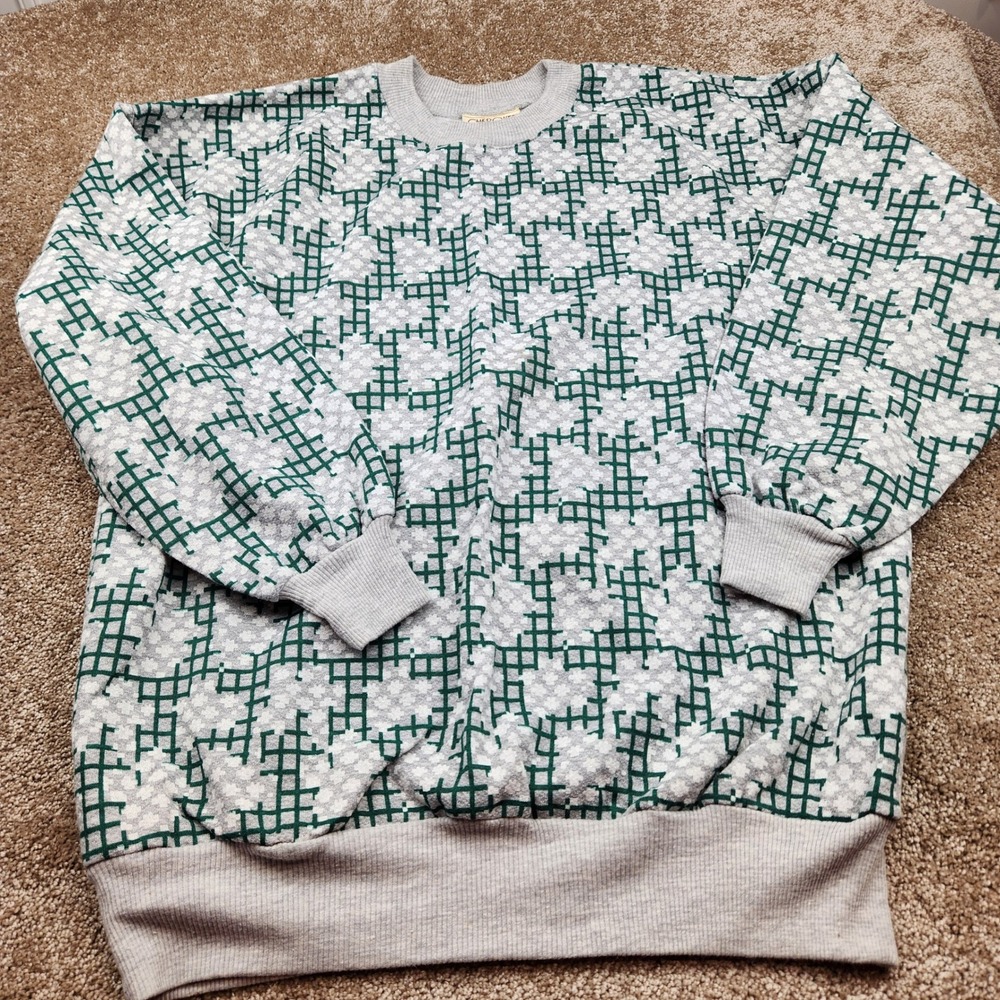 Vtg core Cherokee Sweatshirt Womens Medium Gray Green Geometric Made in USA‎ 80s